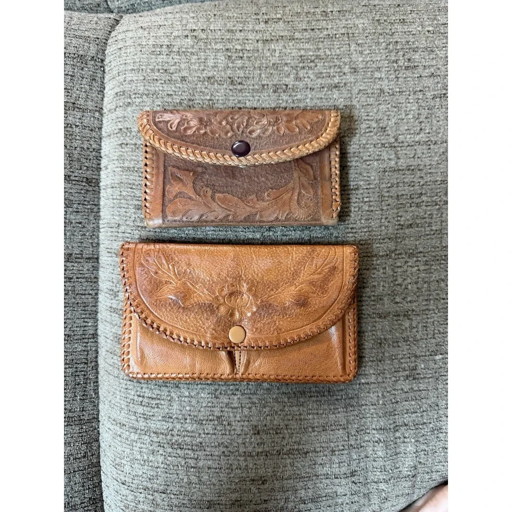 Vintage Hand‎ Toed Leather Western Wallet/Coin Purse  Set Of 2